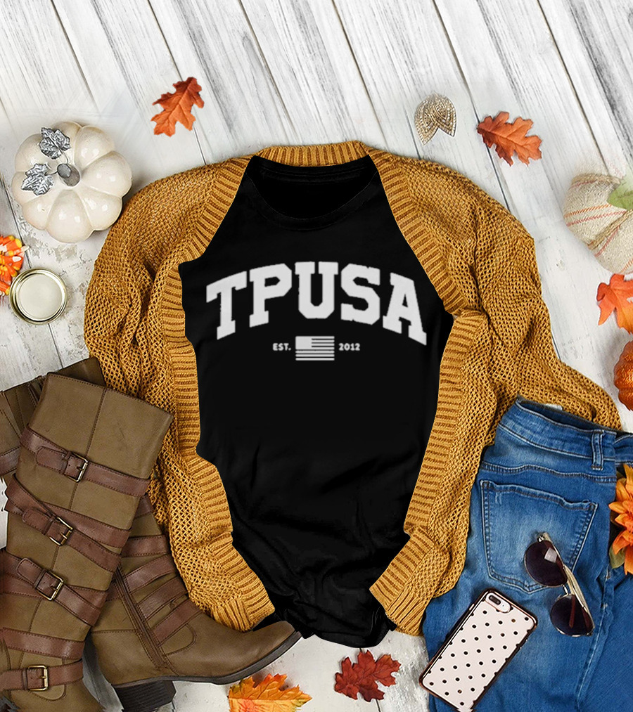 TPUSA Established 2012 Collegiate Style With Flag T-Shirt
