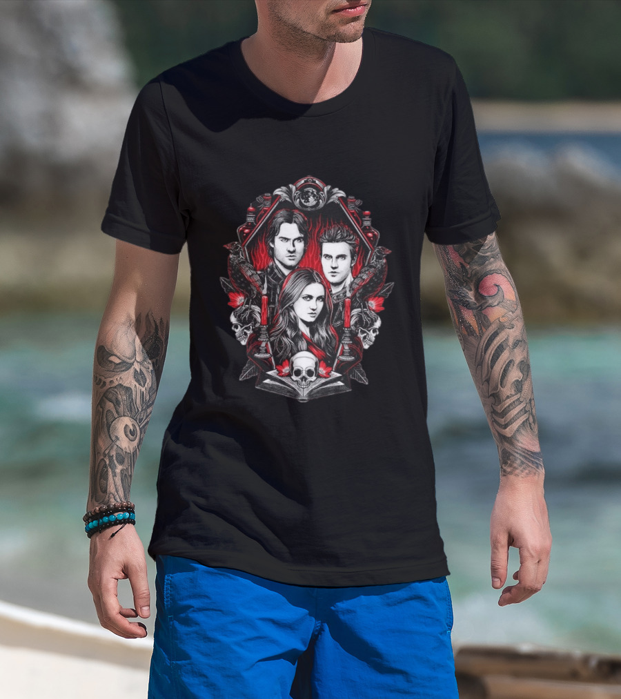 Vampire Blood The Vampire Diaries Damon Salvatore Stefan Salvatore Elena Gilbert Skull Candle Ravens T-Shirt