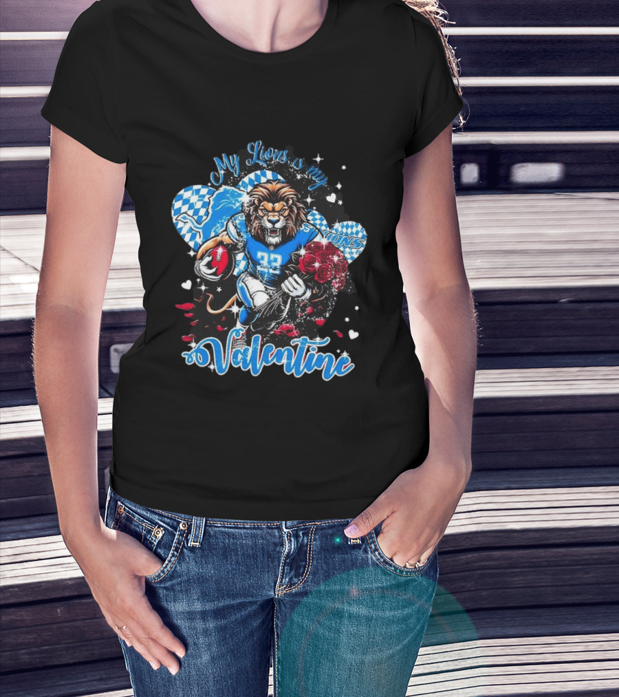 Valentine My Detroit Lions Football Love Roses Player T-Shirt