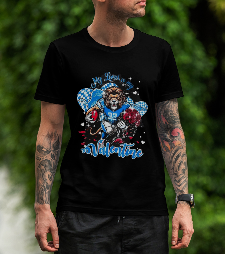 Valentine My Detroit Lions Football Love Roses Player T-Shirt