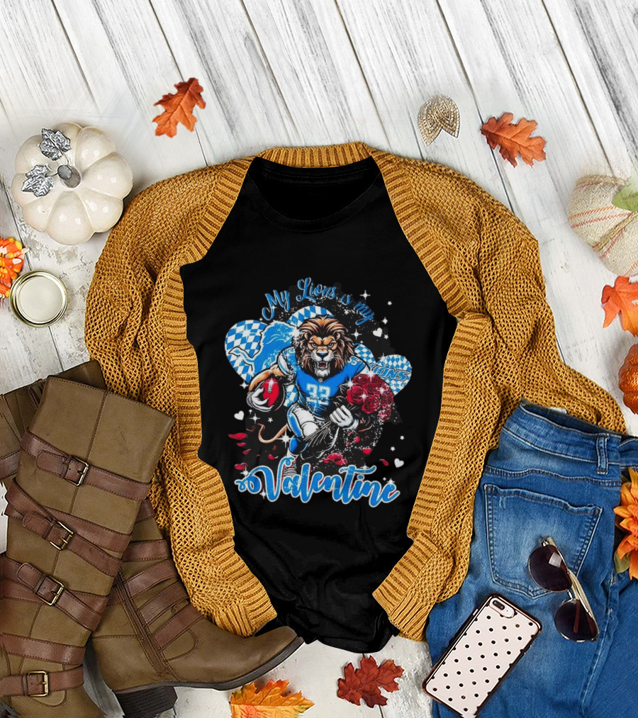 Valentine My Detroit Lions Football Love Roses Player T-Shirt