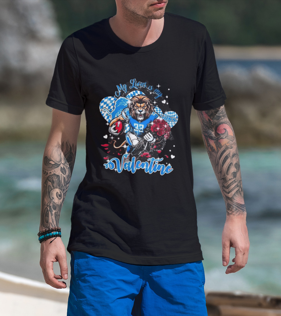 Valentine My Detroit Lions Football Love Roses Player T-Shirt