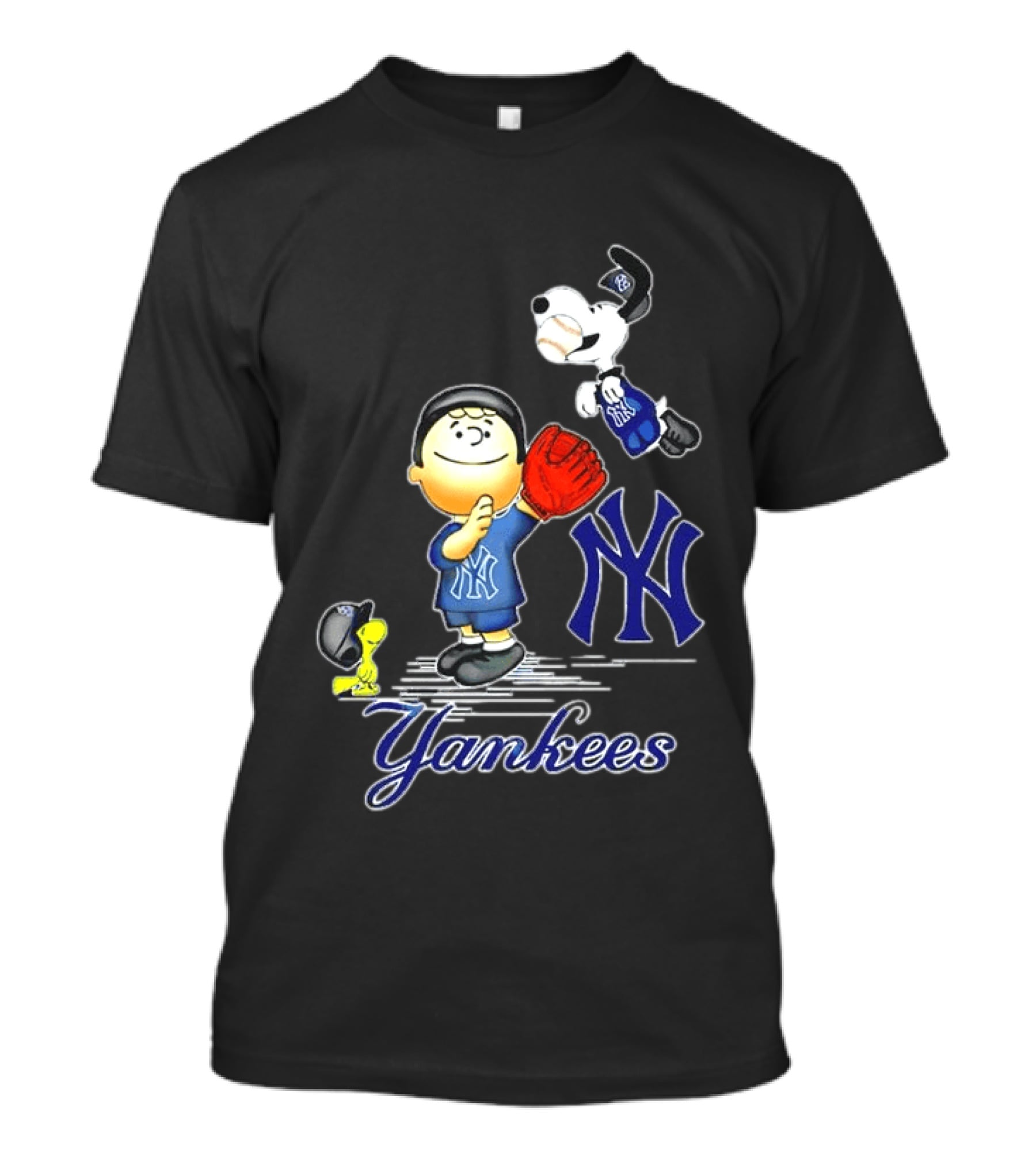 Snoopy Woodstock New York Yankees Peanuts Characters Baseball Fan T-Shirt