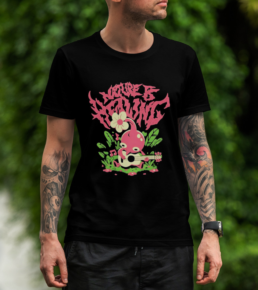 Nature Is Healing Pikmin Playing Guitar T-Shirt