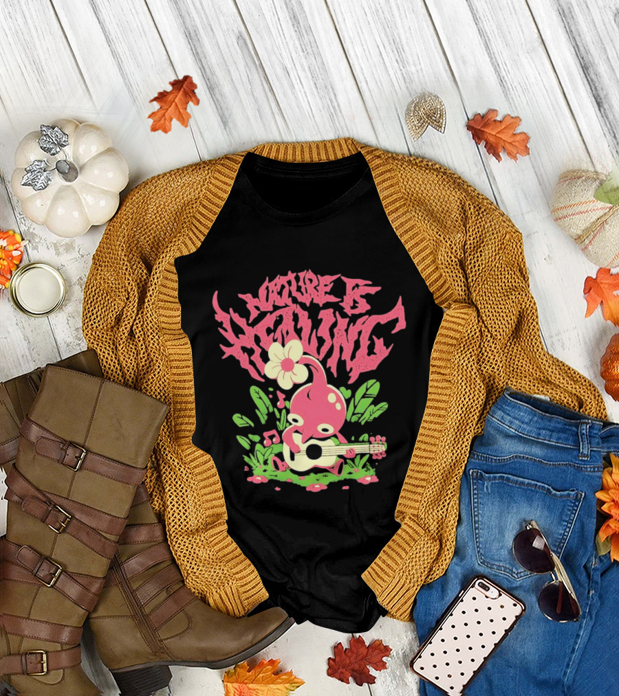 Nature Is Healing Pikmin Playing Guitar T-Shirt