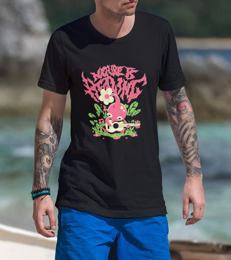Nature Is Healing Pikmin Playing Guitar T-Shirt