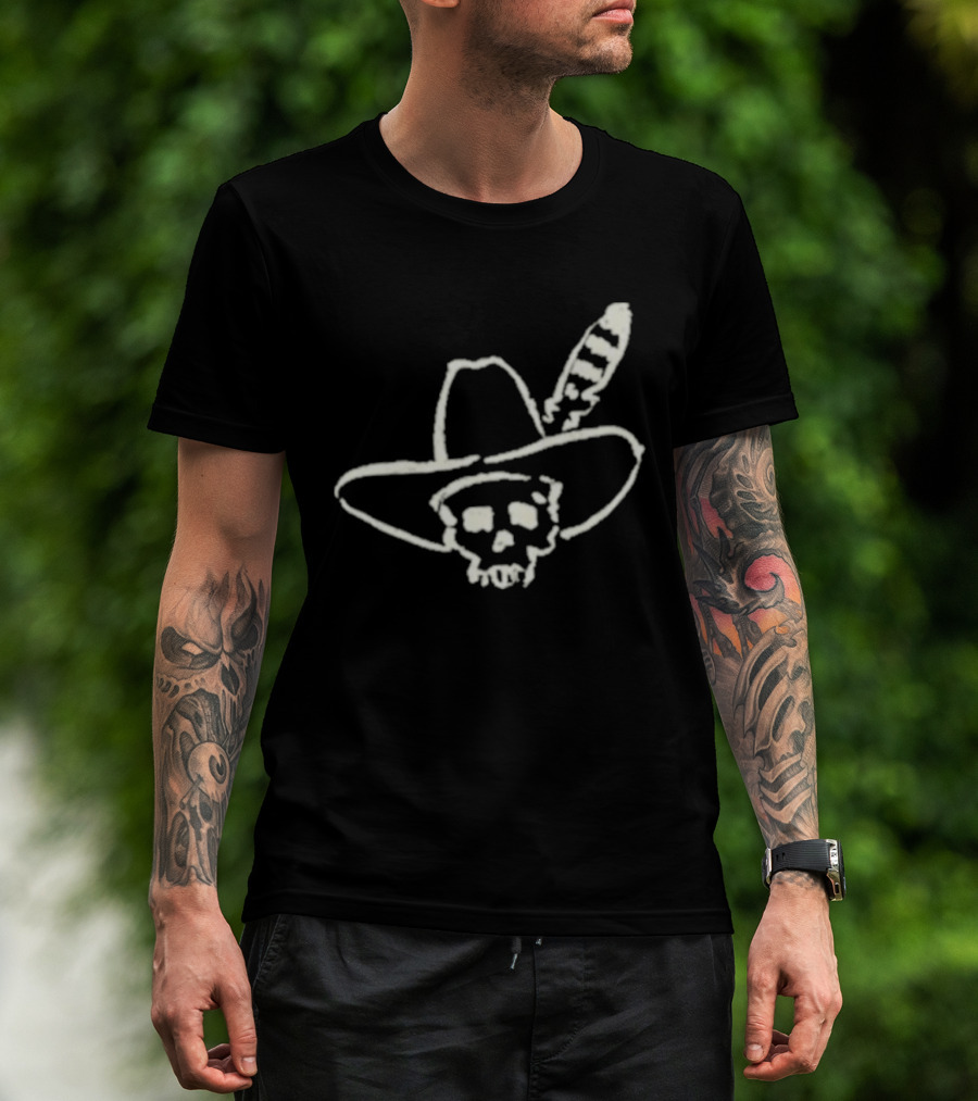 Ryan Bingham Western Skull Hat Feather Drawing T-Shirt