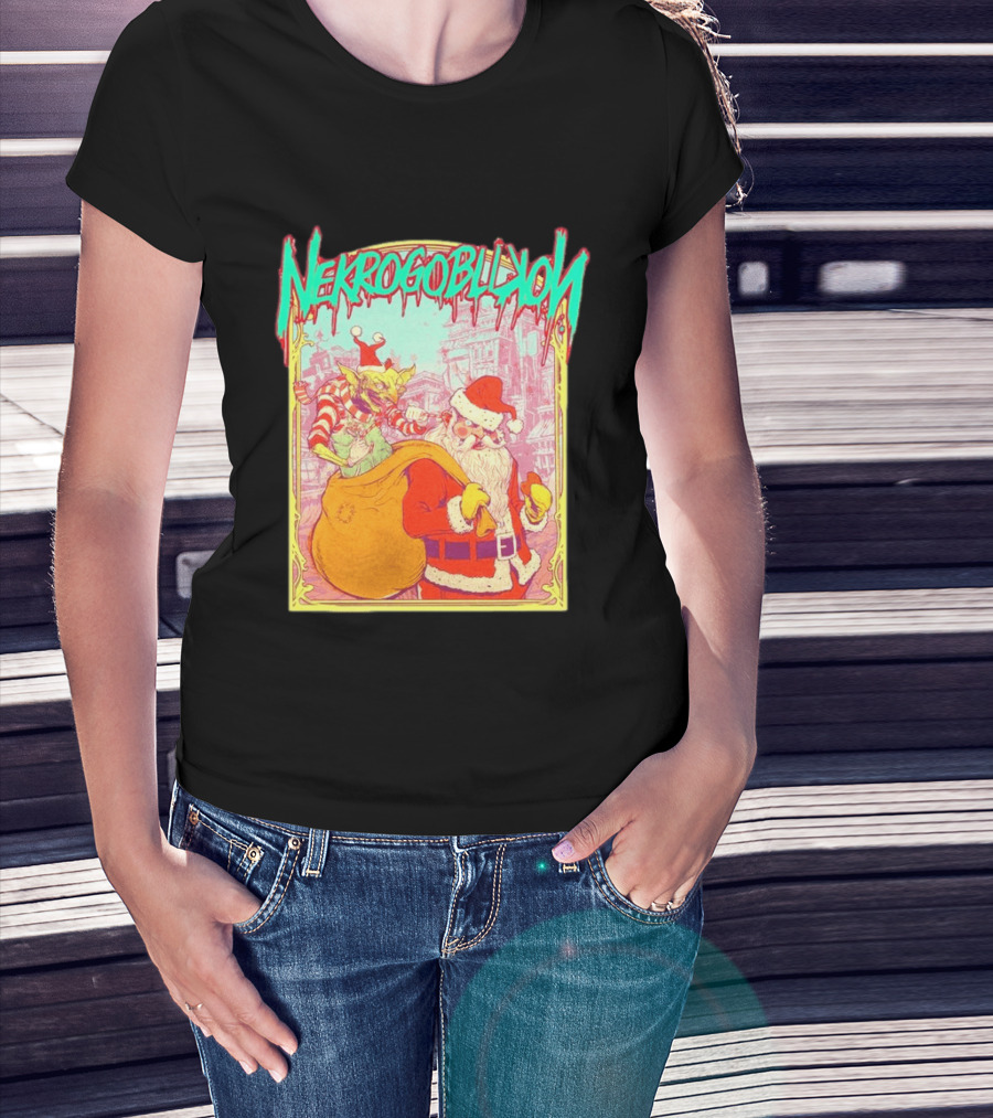 Santa Claus Nekrogoblikon Christmas Goblin Scene T-Shirt