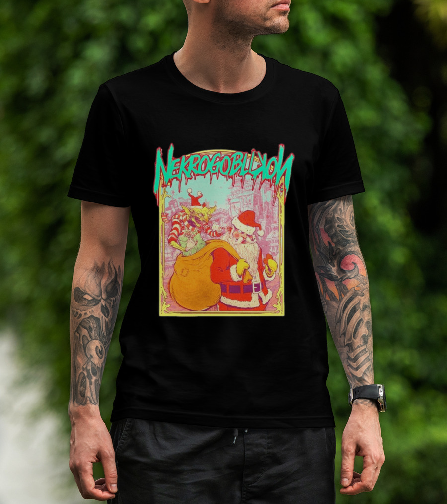 Santa Claus Nekrogoblikon Christmas Goblin Scene T-Shirt