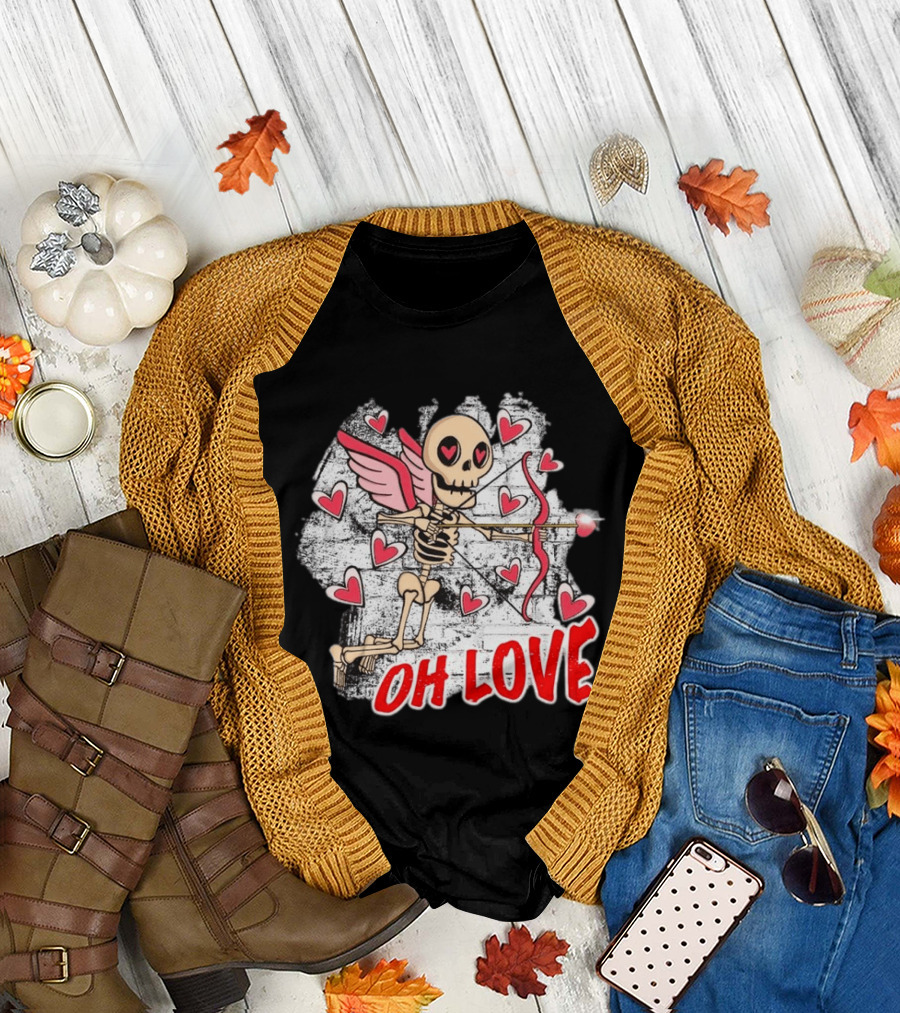 Skeleton Cupid Oh Love Hearts Valentine T-Shirt