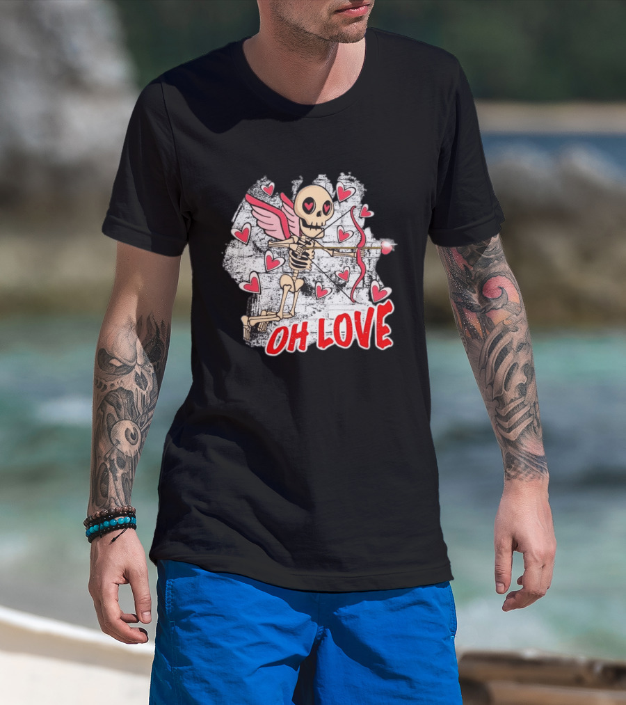 Skeleton Cupid Oh Love Hearts Valentine T-Shirt