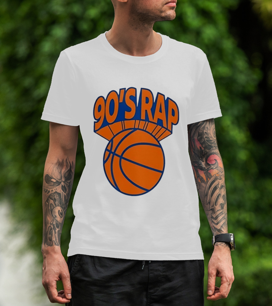 90's Rap Basketball Bold Orange Blue T-Shirt