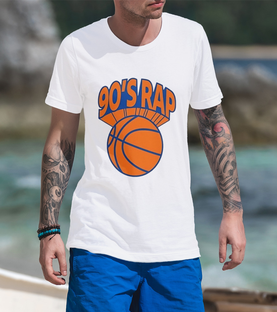 90's Rap Basketball Bold Orange Blue T-Shirt