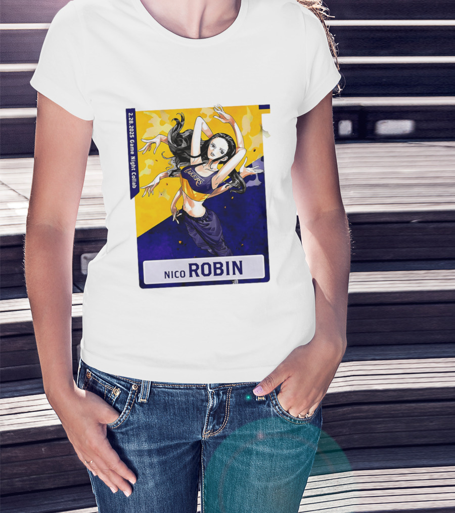 2025 Game Night Collab One Piece X Los Angeles Lakers Nico Robin T-Shirt