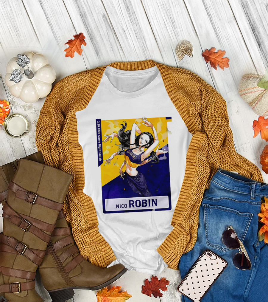 2025 Game Night Collab One Piece X Los Angeles Lakers Nico Robin T-Shirt