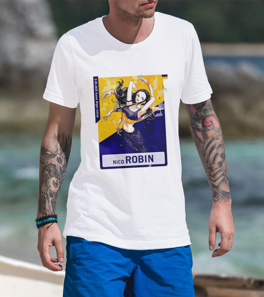 2025 Game Night Collab One Piece X Los Angeles Lakers Nico Robin T-Shirt
