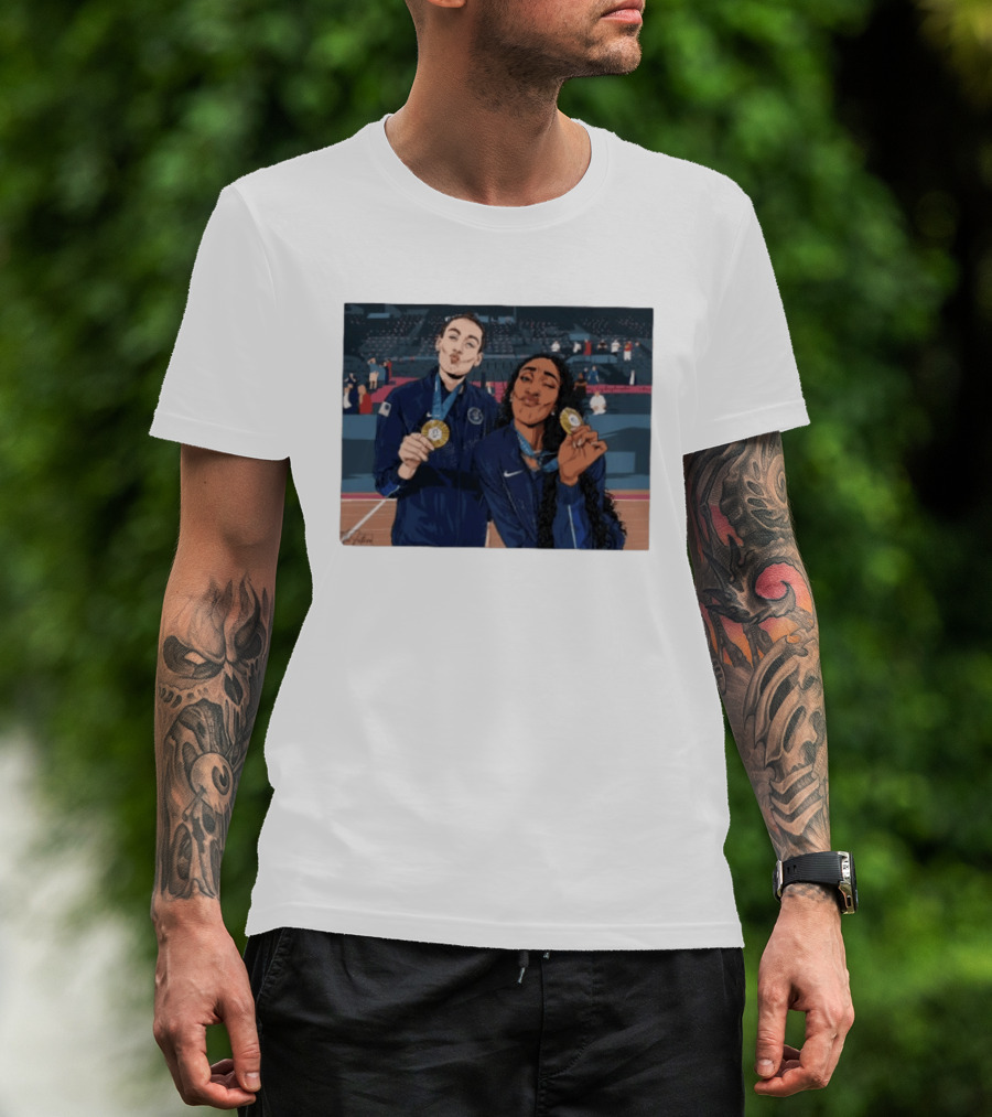A'Ja Wilson Breanna Stewart Gold Medal Celebration WNBA T-Shirt