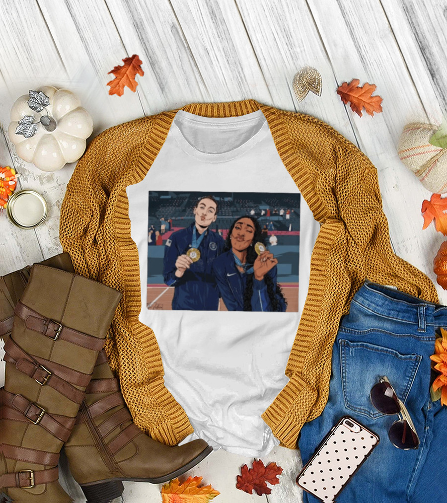 A'Ja Wilson Breanna Stewart Gold Medal Celebration WNBA T-Shirt