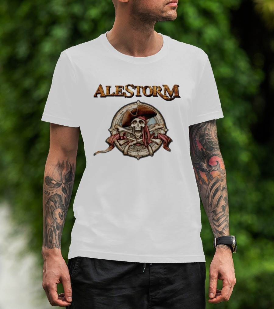 ALESTORM Pirate Skeleton Nautical Compass Skulls Crossbones T-Shirt