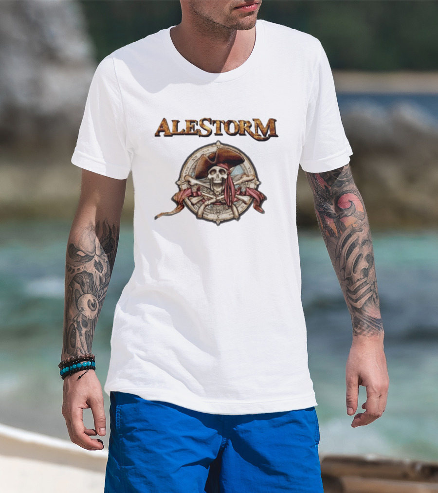 ALESTORM Pirate Skeleton Nautical Compass Skulls Crossbones T-Shirt