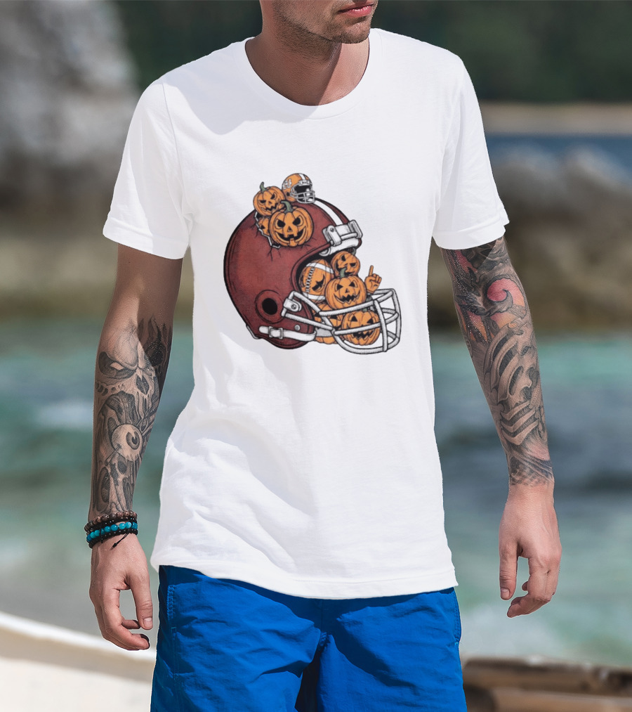 Cleveland Browns Halloween Pumpkin Football Helmet T-Shirt
