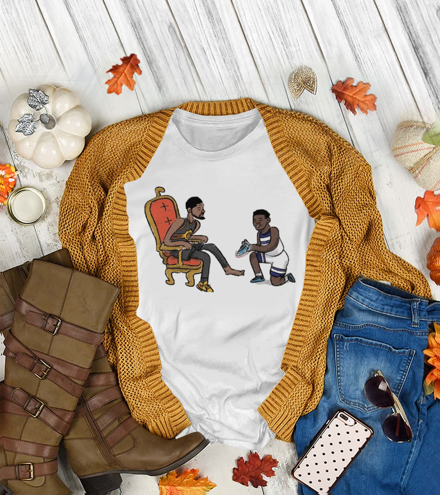 Anthony Edwards Kevin Durant Cartoon Shoe Fitting Basketball Scene T-Shirt