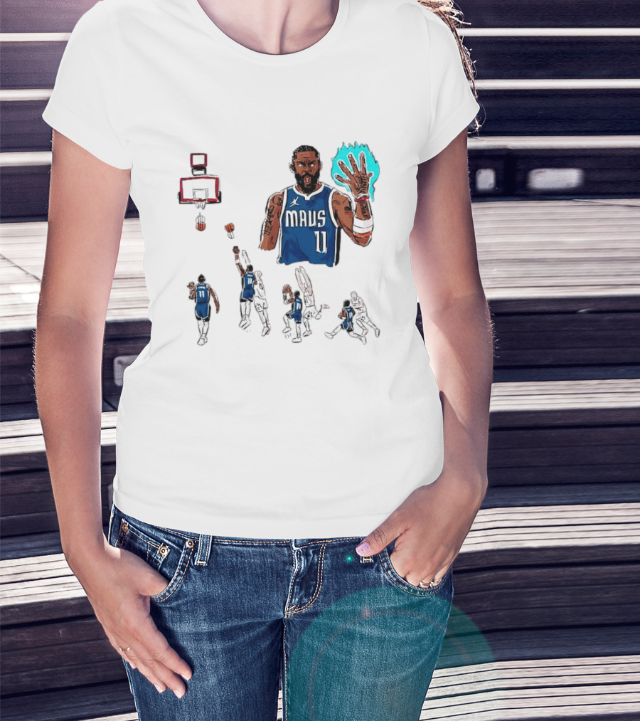 Dallas Mavericks Kyrie Irving Left Hand Hook Shot Game Winner Basketball Play Sequence T-Shirt