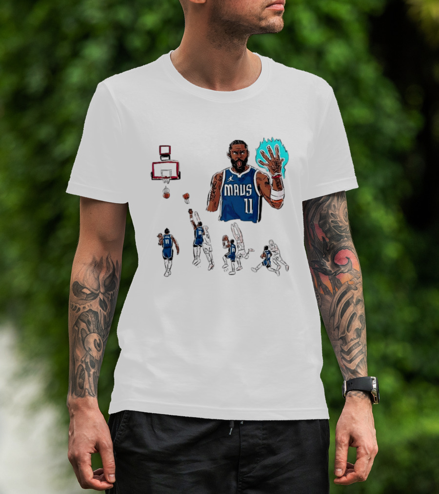 Dallas Mavericks Kyrie Irving Left Hand Hook Shot Game Winner Basketball Play Sequence T-Shirt