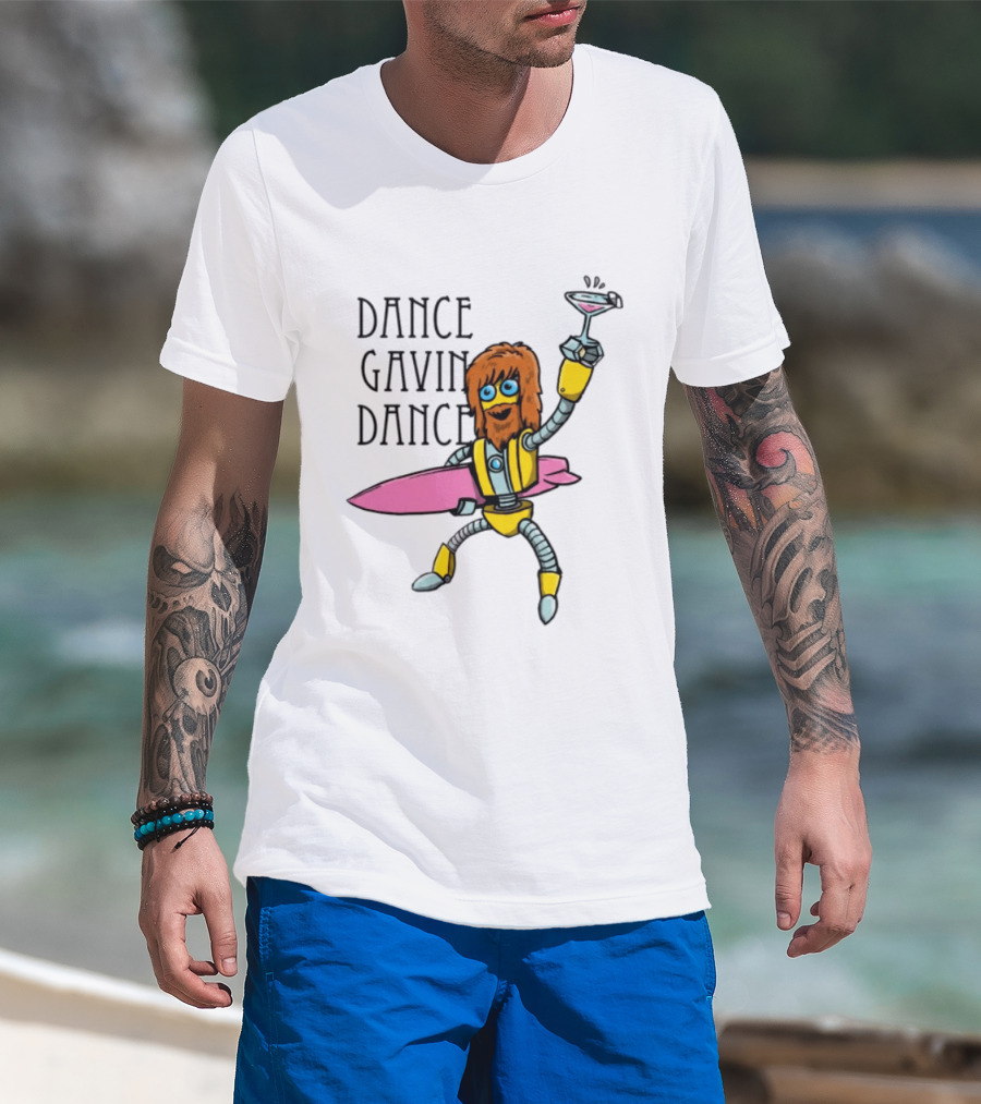 Dance Gavin Dance Surfing Robot With Pink Surfboard And Cocktail T-Shirt