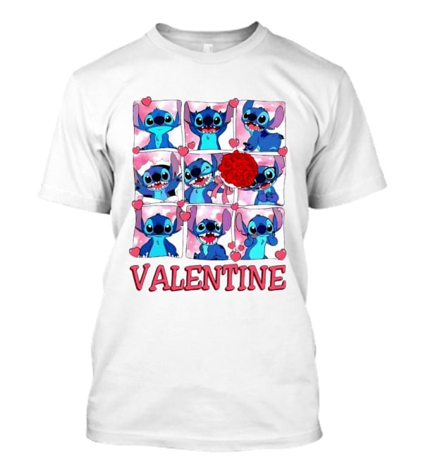 Disney Stitch Rose Flowers Valentine Love Hearts Happy Day T-Shirt