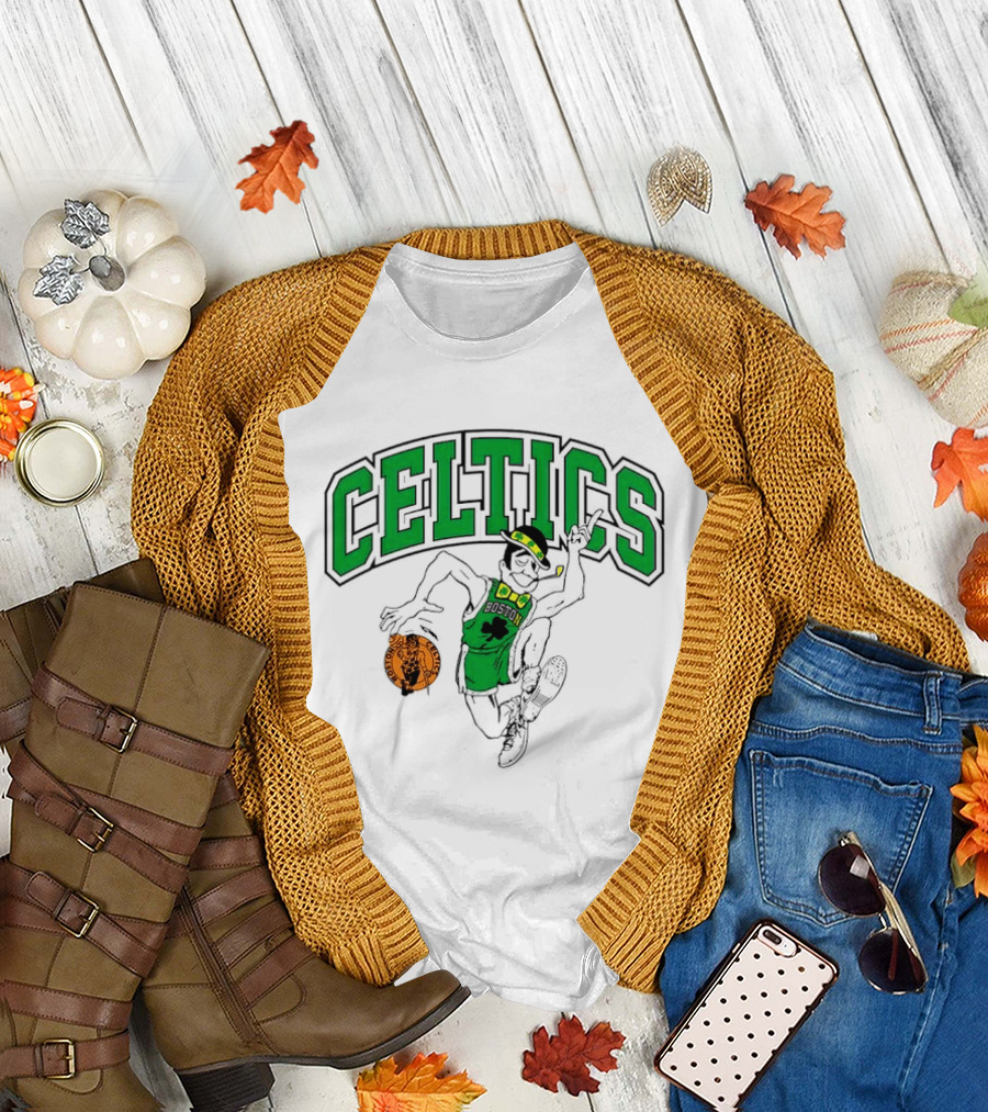 Boston Celtics Leprechaun Dancing Basketball St Patrick's Day Celebration T-Shirt