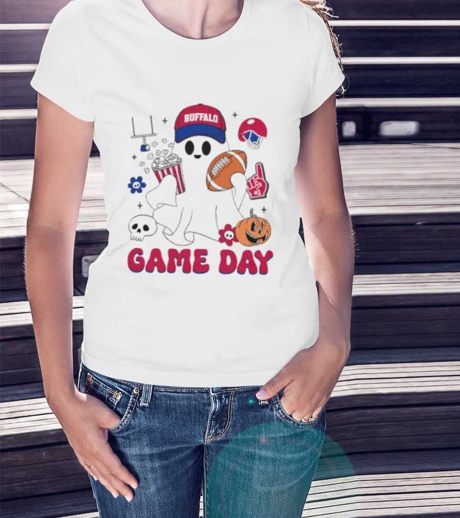 Buffalo Game Day Ghost Halloween Football Fun T-Shirt