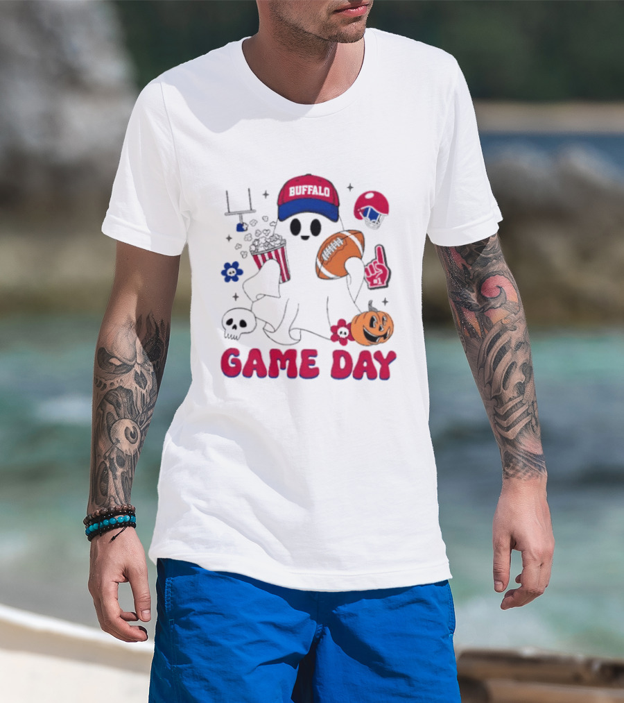 Buffalo Game Day Ghost Halloween Football Fun T-Shirt