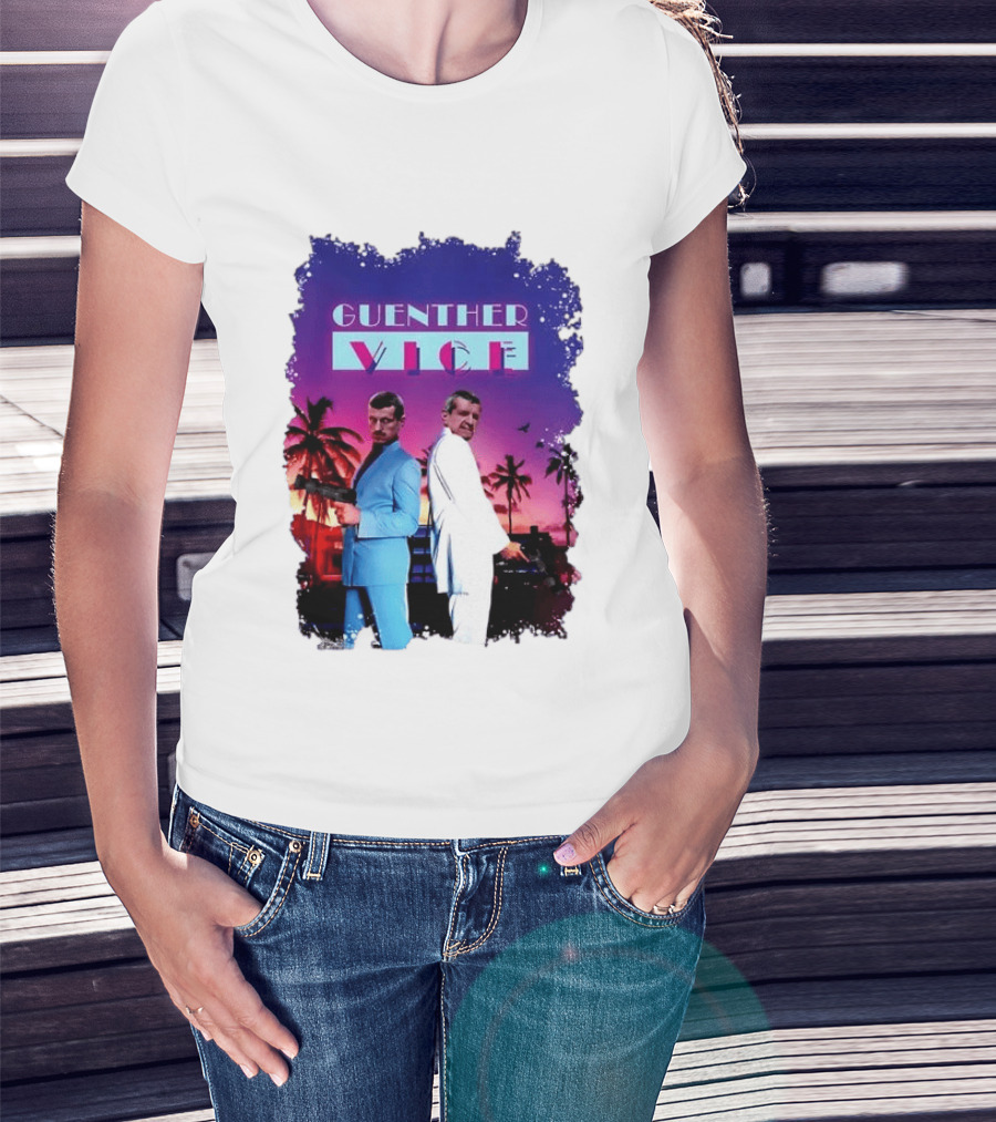 Guenther Vice 80s Retro Miami Style Palm Trees Sunset T-Shirt