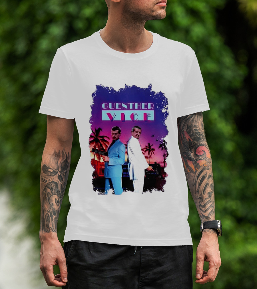 Guenther Vice 80s Retro Miami Style Palm Trees Sunset T-Shirt