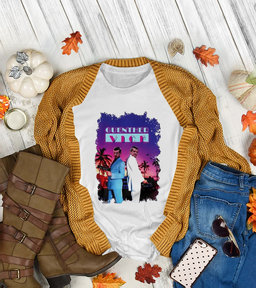 Guenther Vice 80s Retro Miami Style Palm Trees Sunset T-Shirt