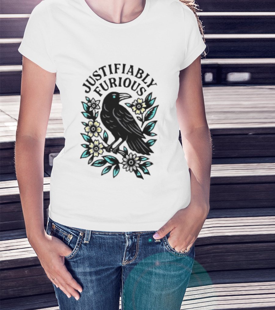 Justifiably Furious Bird With Floral Accents T-Shirt
