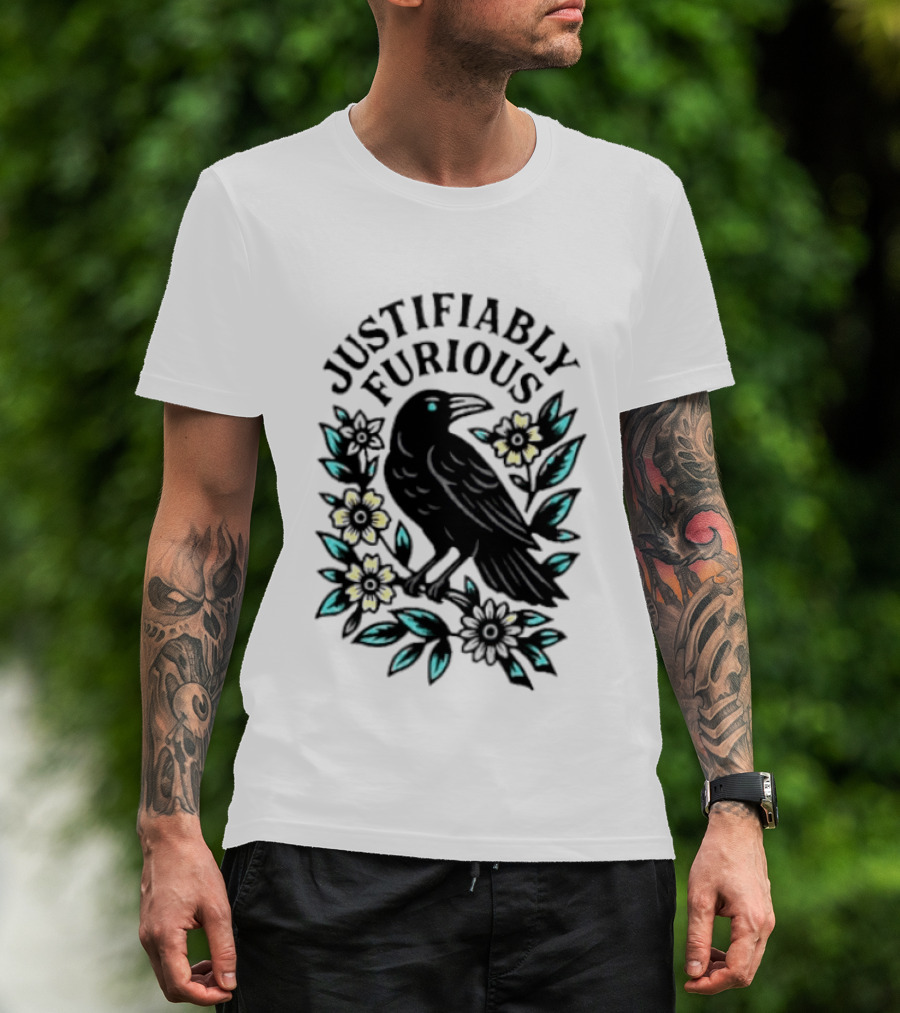 Justifiably Furious Bird With Floral Accents T-Shirt