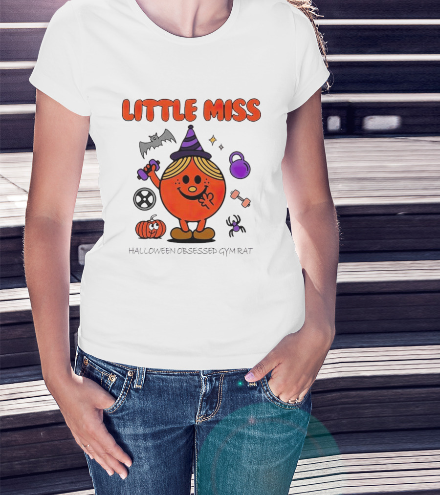 Little Miss Halloween Obsessed Gym Rat Witch With Pumpkins And Weights T-Shirt
