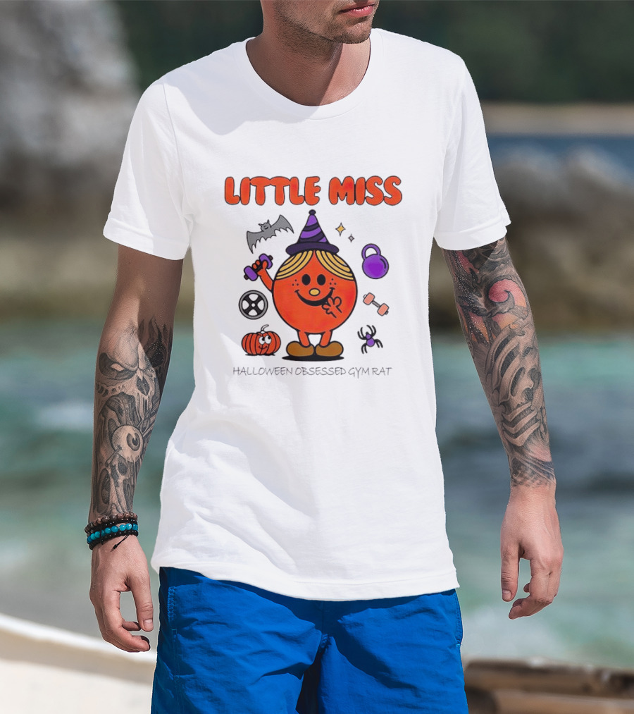 Little Miss Halloween Obsessed Gym Rat Witch With Pumpkins And Weights T-Shirt
