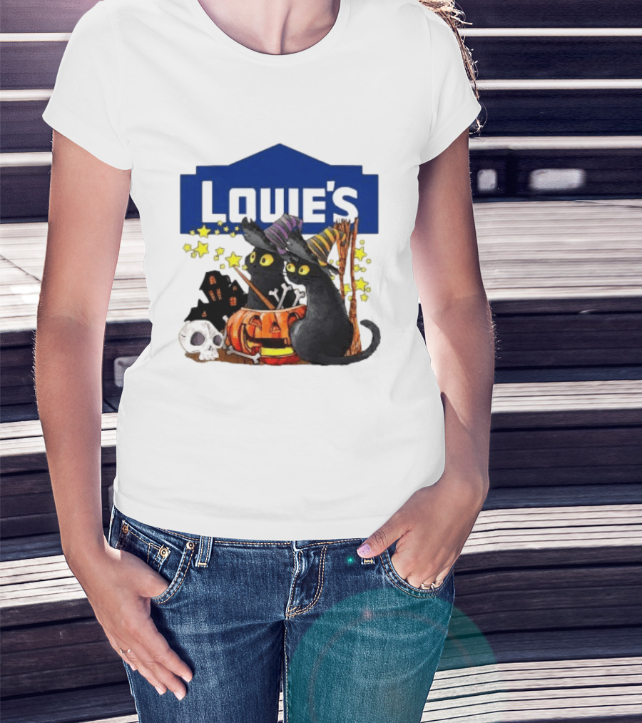 Louie's Witch Cats Halloween Pumpkins Skulls Stars T-Shirt