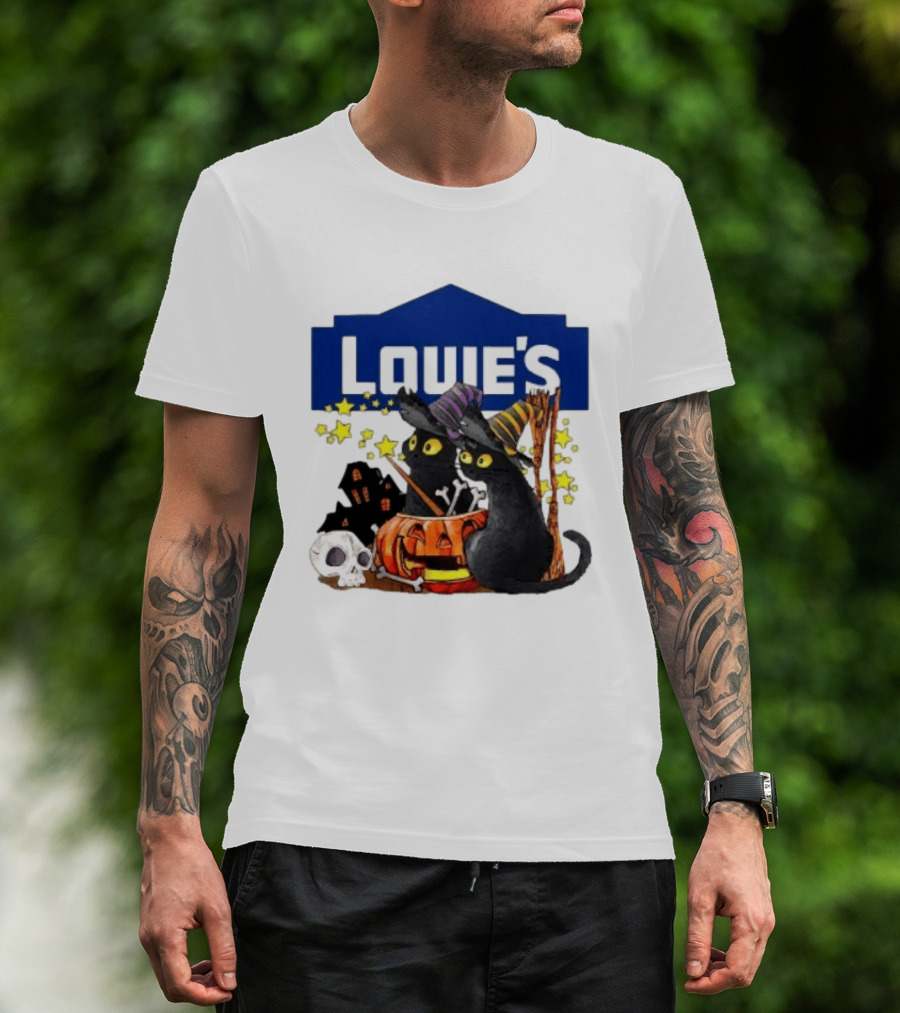 Louie's Witch Cats Halloween Pumpkins Skulls Stars T-Shirt