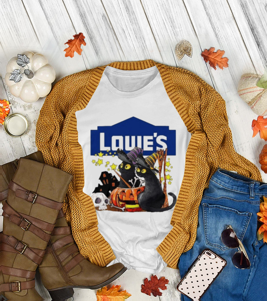 Louie's Witch Cats Halloween Pumpkins Skulls Stars T-Shirt