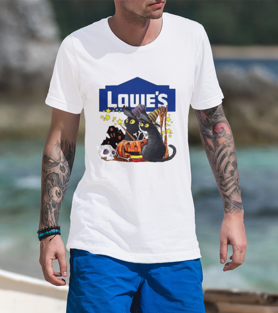 Louie's Witch Cats Halloween Pumpkins Skulls Stars T-Shirt