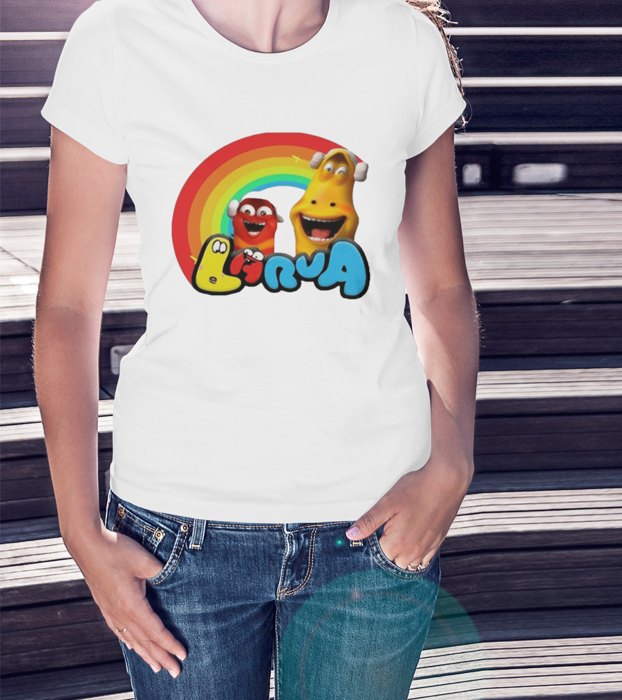 Larva Cartoon Characters With Rainbow T-Shirt