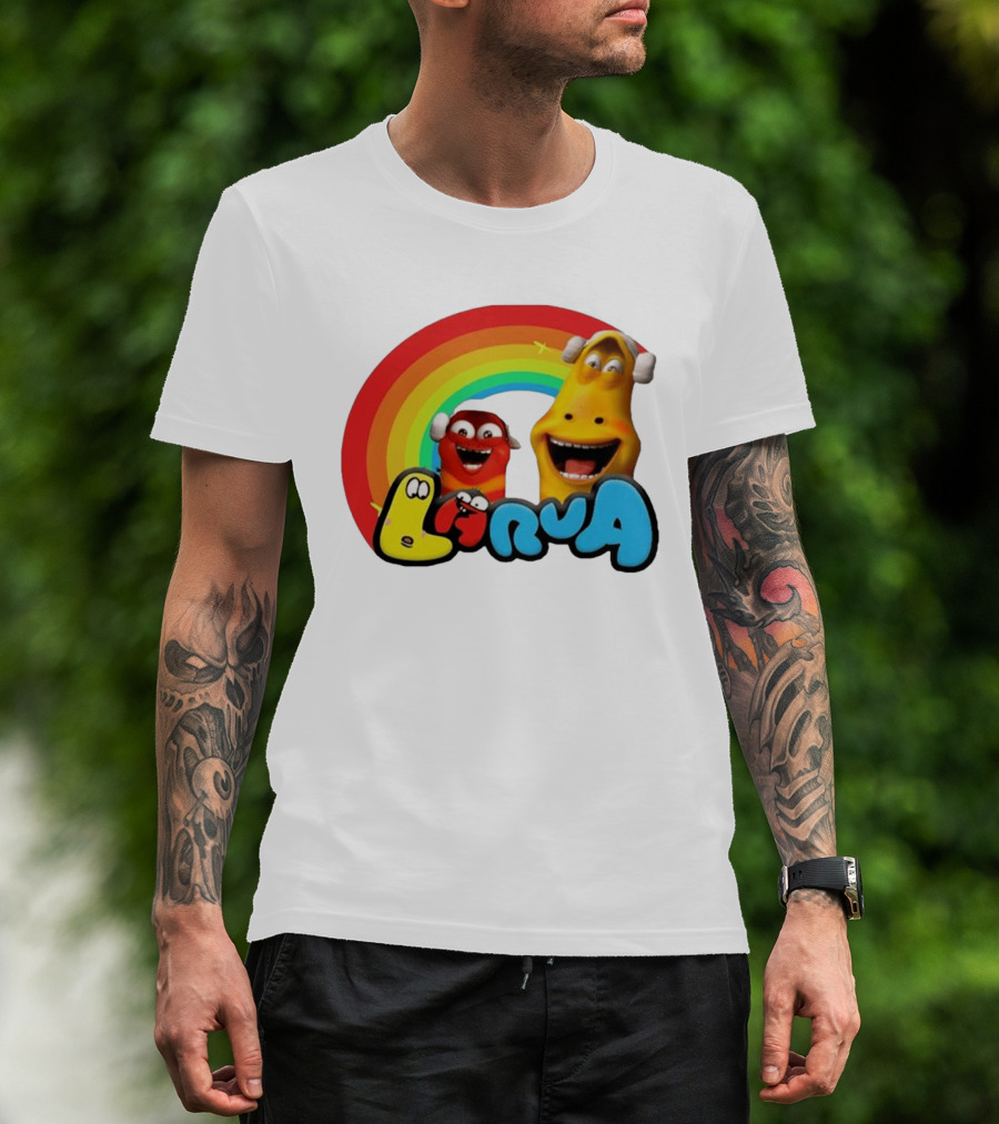 Larva Cartoon Characters With Rainbow T-Shirt