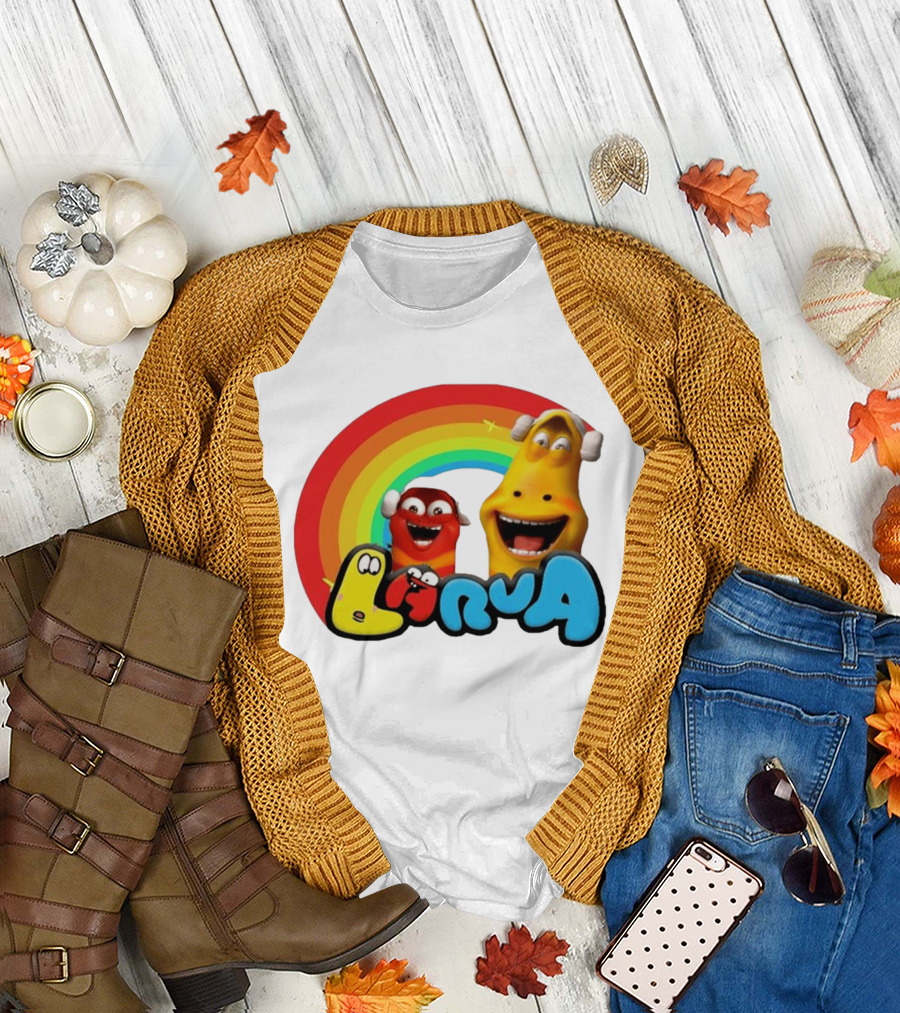 Larva Cartoon Characters With Rainbow T-Shirt