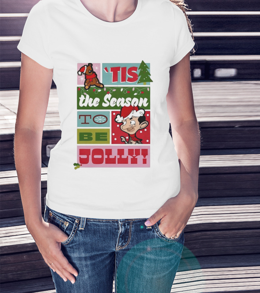 Mr Bean Tis The Season To Be Jolly Christmas Cartoon Santa Hat Fun T-Shirt