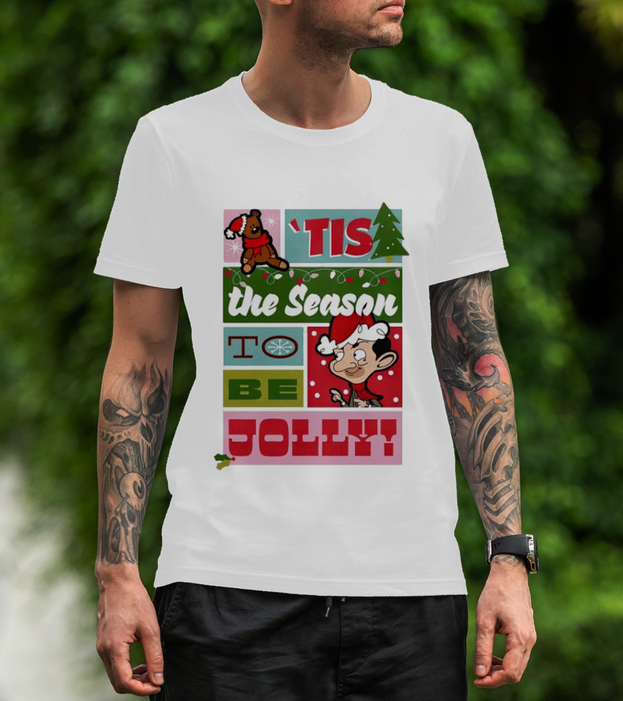 Mr Bean Tis The Season To Be Jolly Christmas Cartoon Santa Hat Fun T-Shirt
