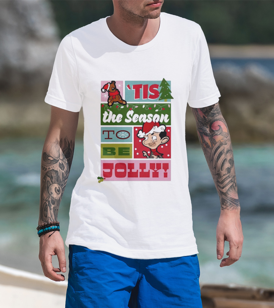 Mr Bean Tis The Season To Be Jolly Christmas Cartoon Santa Hat Fun T-Shirt